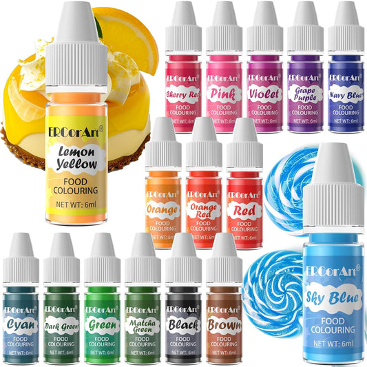 Food Coloring Liquid - ERCorArt 16 Colors Food Coloring, Food Grade Food Dye, Tasteless Food Color Set for Cake Decorating,
