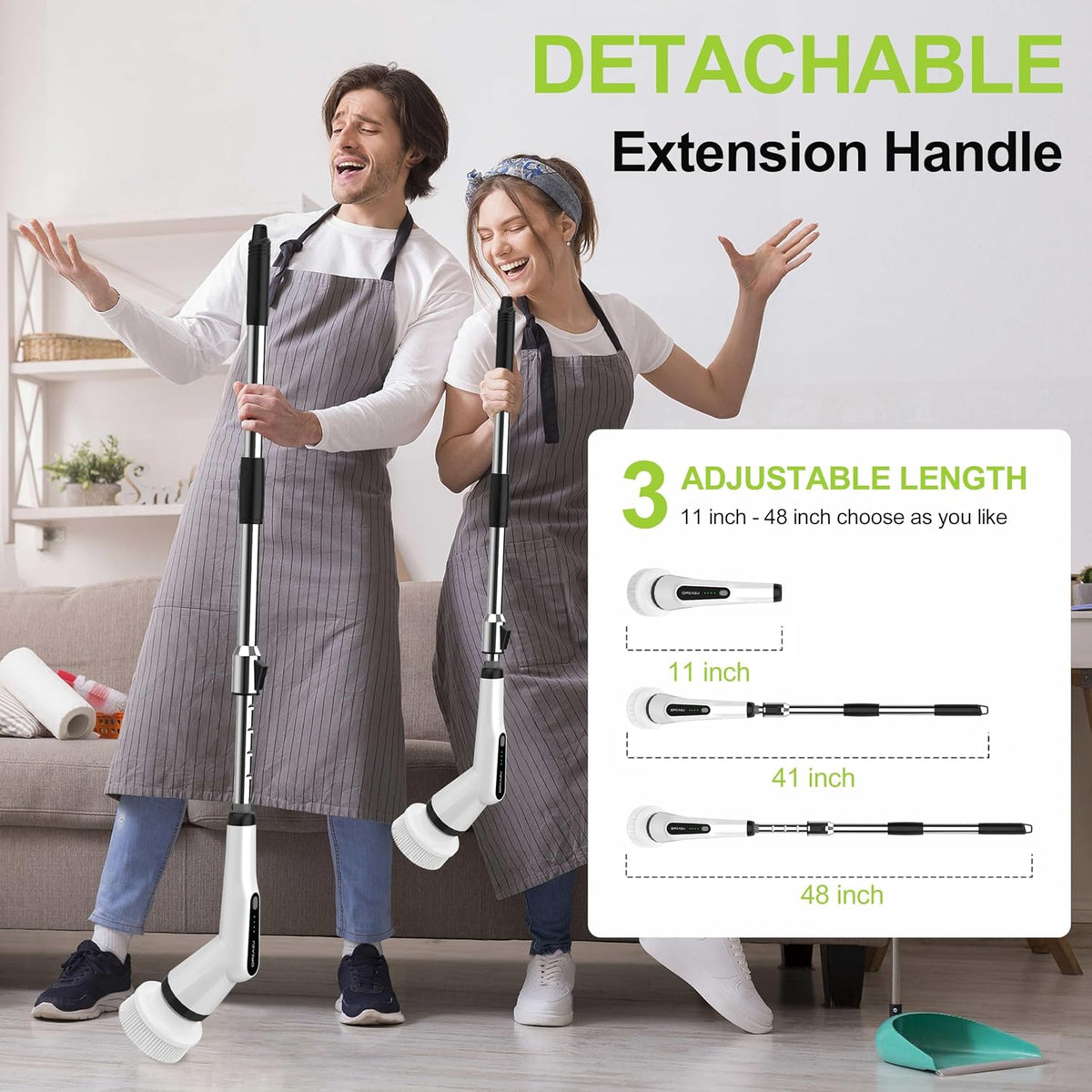 Dreazu Electric Spin Scrubber, 10-in-1 Shower Scrubber &amp; Retractable Long Handle, 44 lbs High-Torque &amp; Variable Speed Shower Cleaning Brush for Bathroom,Toilet, Bathtub, Kitchen, Tile Floors