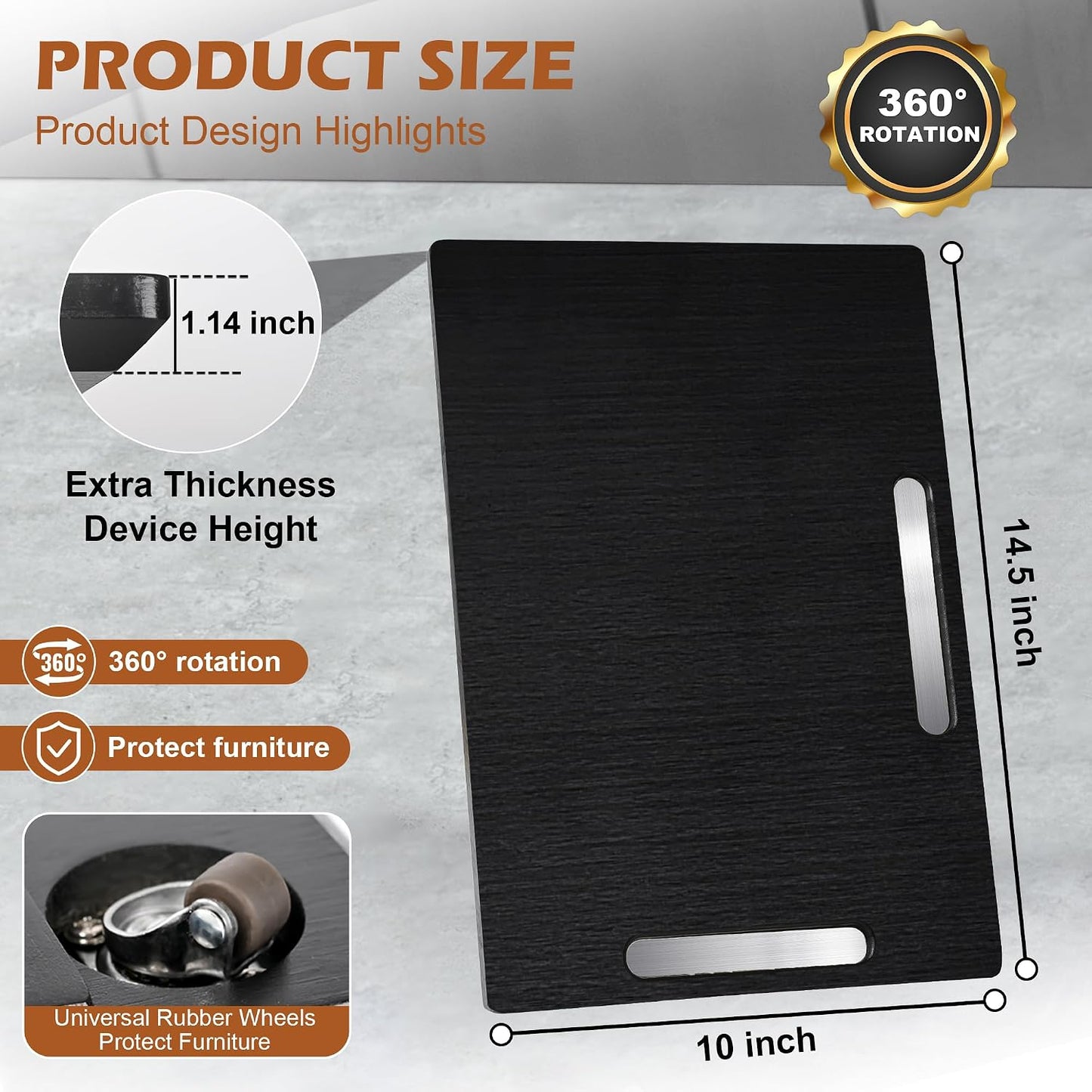 Joy&amp;Grace Appliance Slider for Kitchen Appliances 360° Rolling Sliding Tray for Coffee Maker Countertop, Bamboo Coffee Pot Slider Rolling Tray with Universal Rollers (Black, Medium 14.5" x 10")