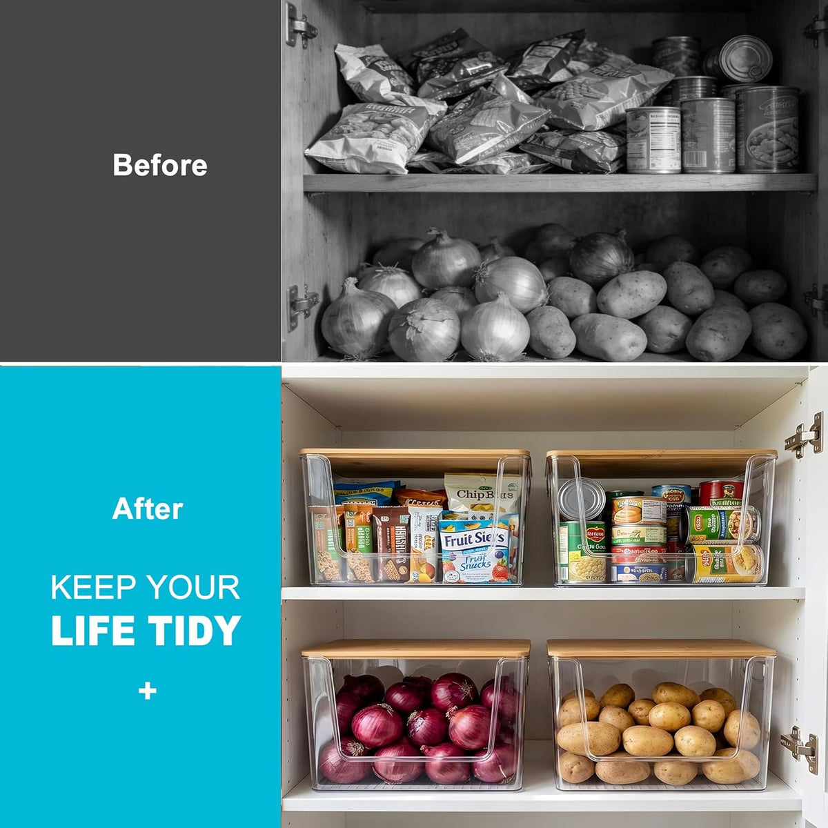 Pantry Organizers Storage, 2 Pack Onion and Potato Storage Bins Large Capacity Kitchen Counter Bins for Garlic, Fruit, Vegetable, Can Storage Countertop Organizer (12" x 7" x7")