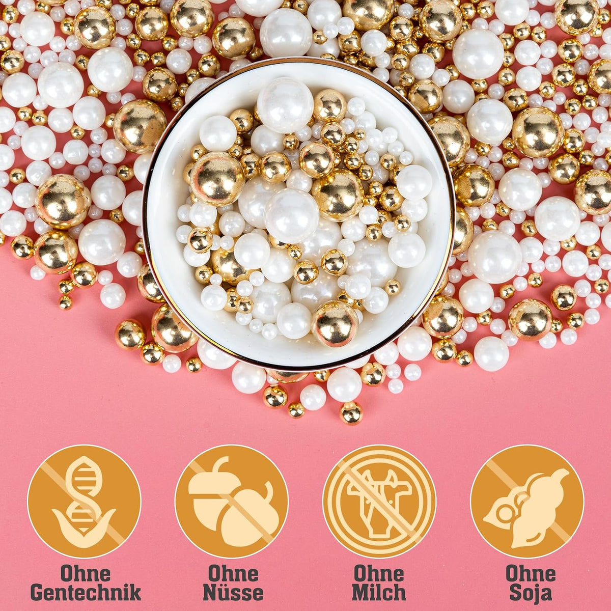 Twisweet Edible Pearl Sprinkles 130g, Gold &amp; White Pearls, Cake Decorations | Edible sugar sprinkles for cake decorating, cake toppers, cupcakes, cookies, weddings, birthdays, Christmas &amp; New Year treats