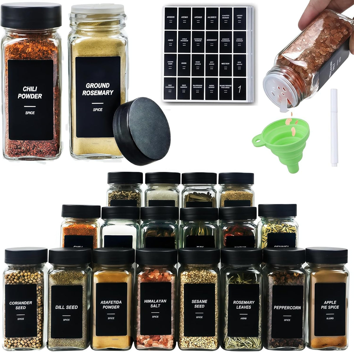 36 Spice Jars with Labels, 4 oz Seasoning Jars for Cabinets, Drawers, Racks