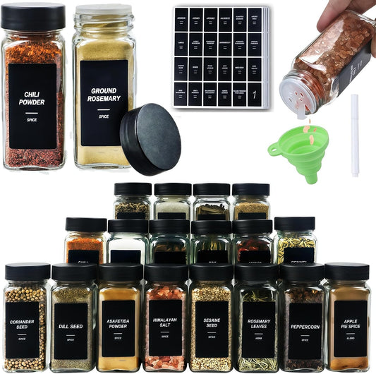 36 Spice Jars with Labels, 4 oz Seasoning Jars for Cabinets, Drawers, Racks
