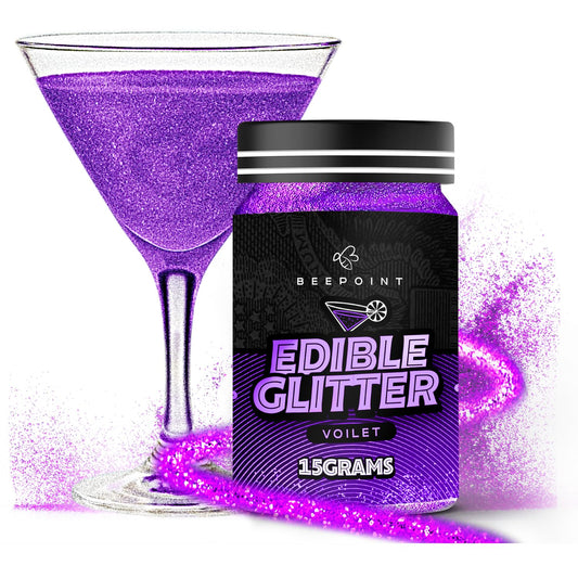 BeePoint Violet Edible Glitter for Drinks 15g - Food Grade, Vibrant Color Shimmer Powdered Dust for Drinks, Cocktails, Cake