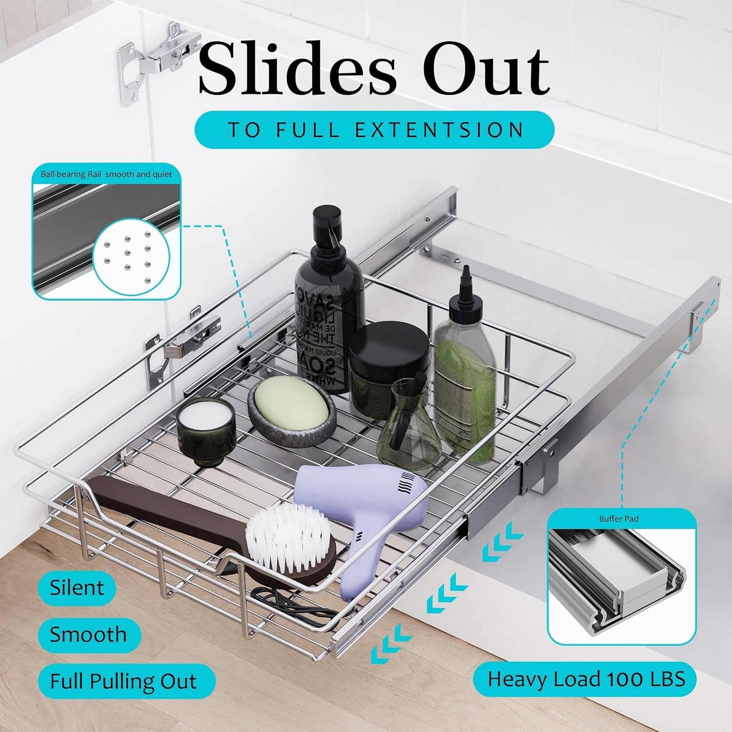 Pull Out Cabinet Organizer 15" W X 17" D, Chromed, Full Slide Out Drawers