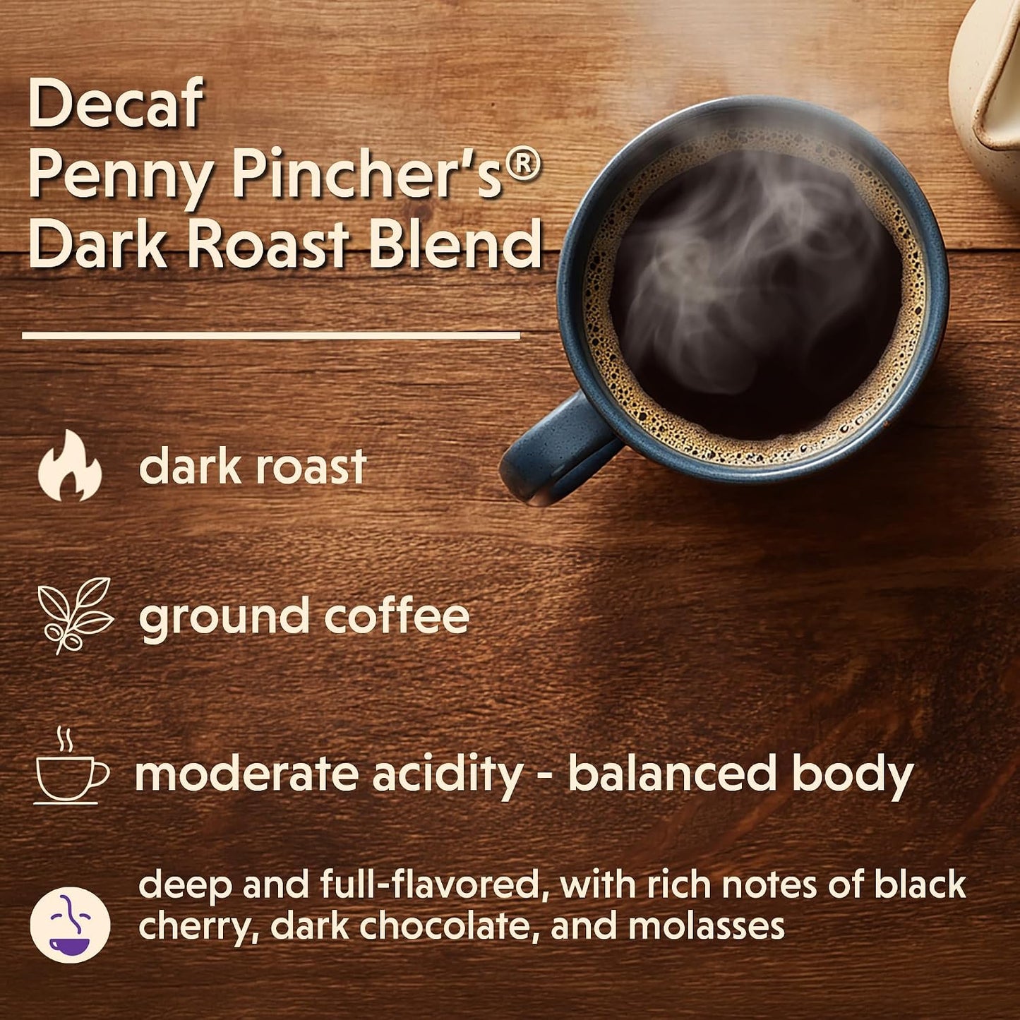 Coffee Bean Direct Decaf Penny Pincher's® Dark Roast, Ground, 5lb Bag | Everyday Value, Ground for Drip or Pour Over, Decaffeinated