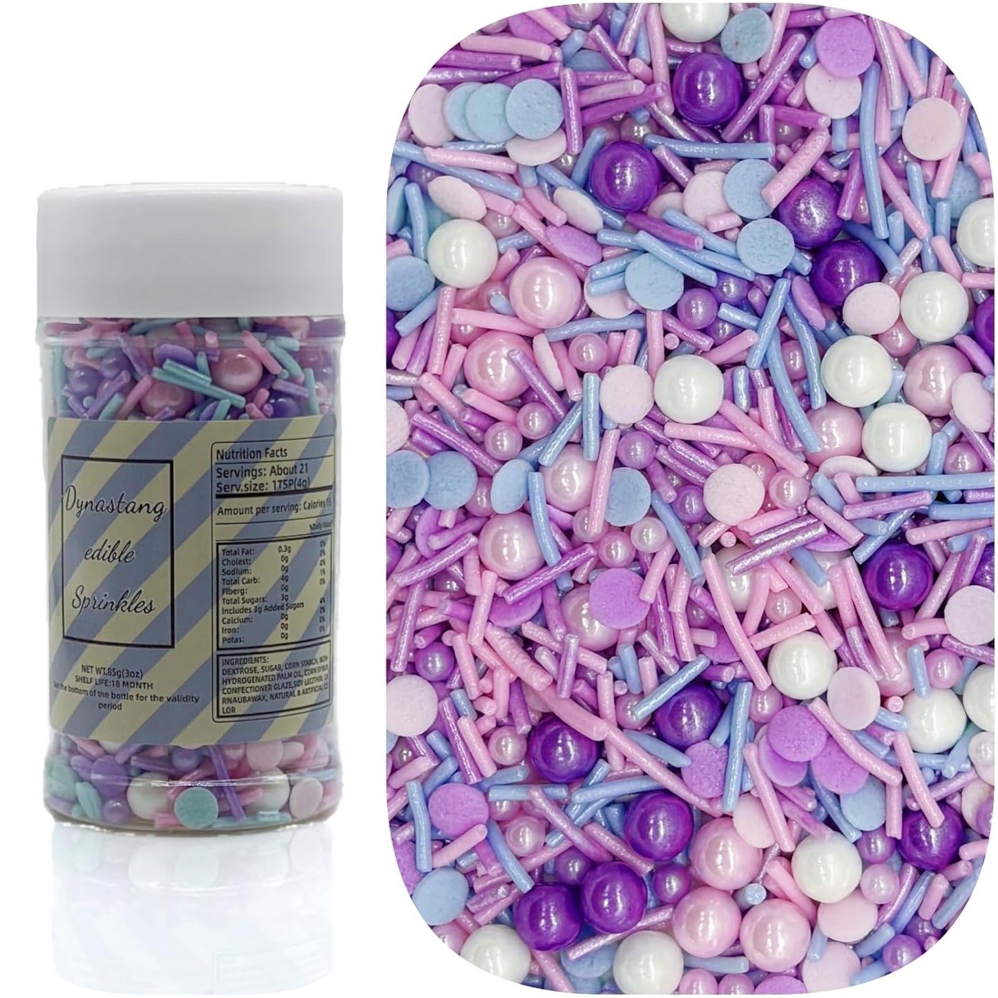 Dynastang Purple & Pink & Blue & White Sprinkles Mixed Style Edible Cake Decorations Cupcake Toppers