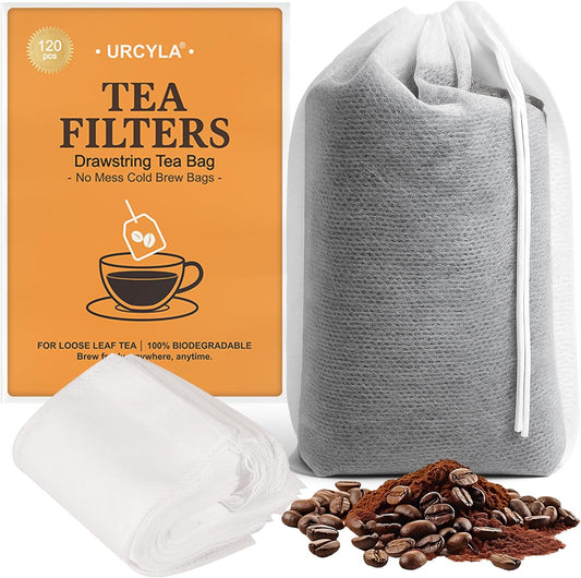 120 Count Cold Brew Coffee Filter Bags – 4x6 Inch Disposable Fine Mesh Drawstring Tea & Coffee Pouches – Fits 64oz Mason