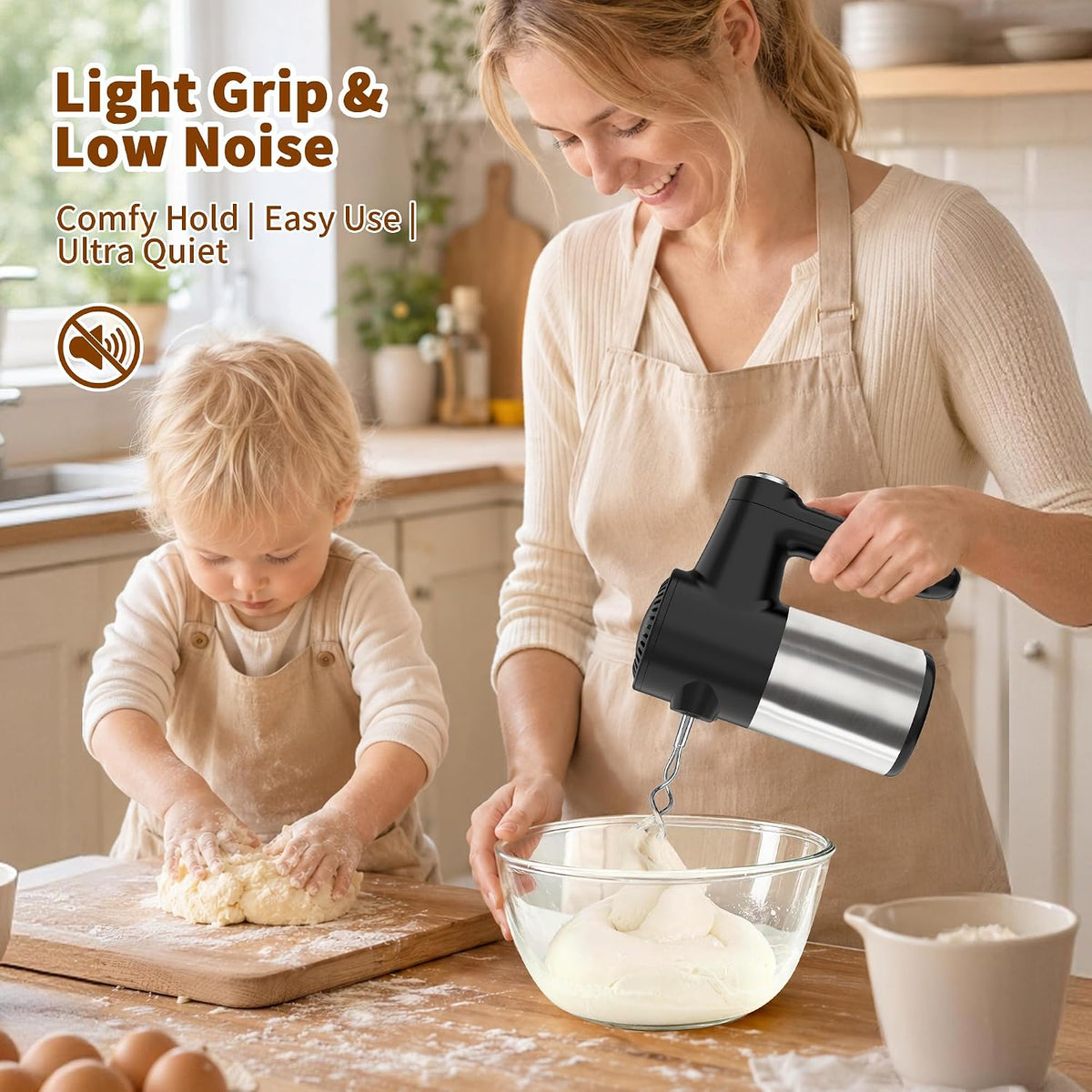binROC Cordless Hand Mixer Electric, 7-Speed with Storage Base, Black