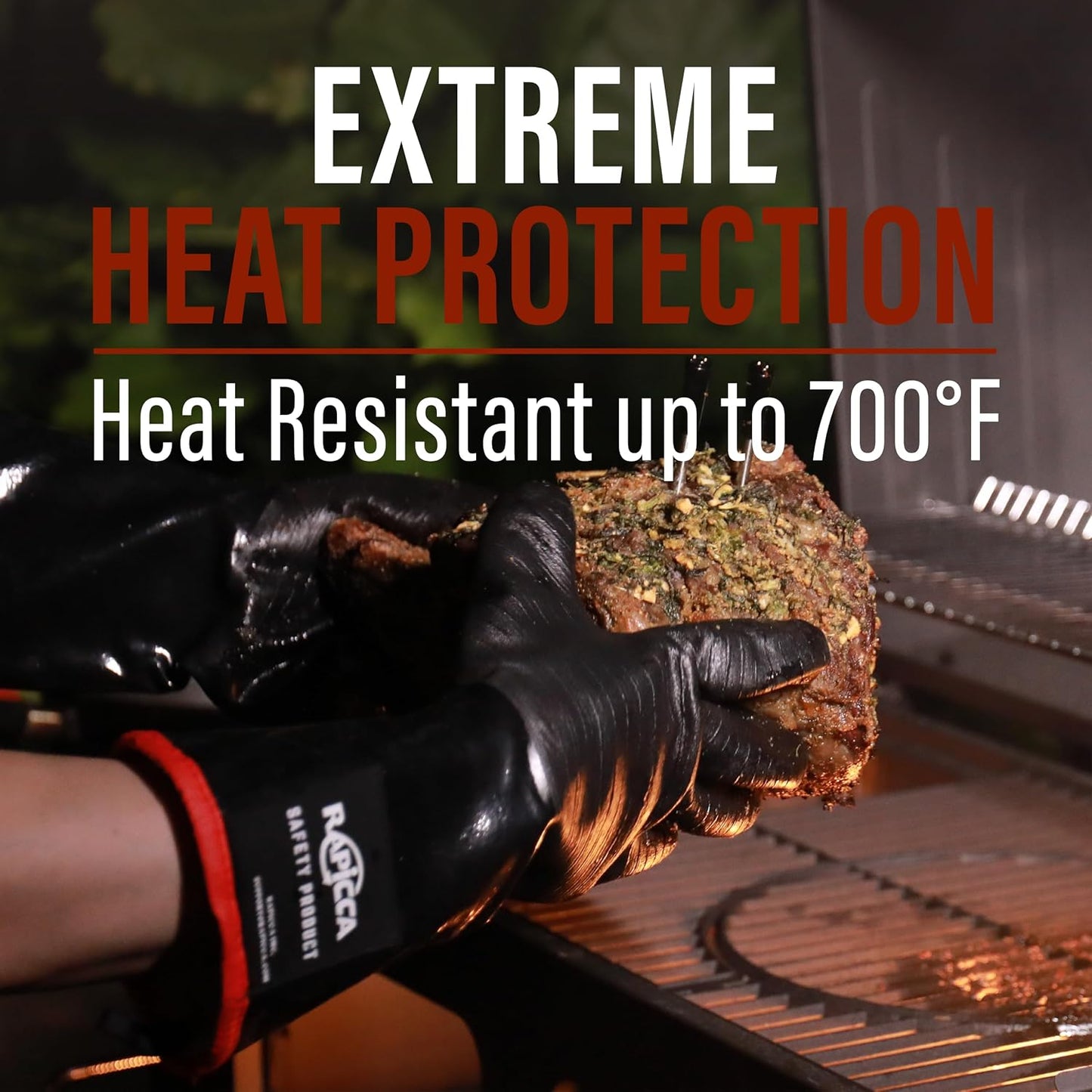 RAPICCA BBQ Grill Gloves, 700°F Heat Resistant Neoprene, 14 in XL | Oil Resistant &amp; Waterproof, For Pitmaster,For Smoking, Grilling, Cooking, Deep Frying Turkey, Handling Hot Greasy Meat