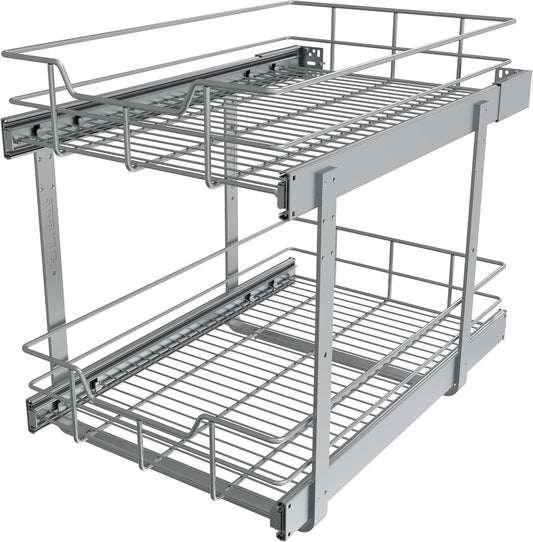 2 Tier Pull Out Cabinet Organizer 15" W X 22" D, Slide Out Drawers For Kitchen Cabinets, Pull Out Drawers For Cabinets