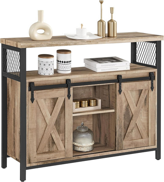 VASAGLE Buffet Cabinet, Coffee Bar Storage Cabinet, Sideboard with 2 Sliding Barn Doors, Adjustable Shelves, 13 x 39.4 x
