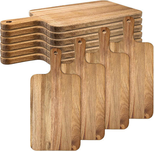 10 Pcs Acacia Wood Cutting Board with Handle,Wooden Chopping Boards Kitchen Cutting Board for Meat Bread Fruit Cheese
