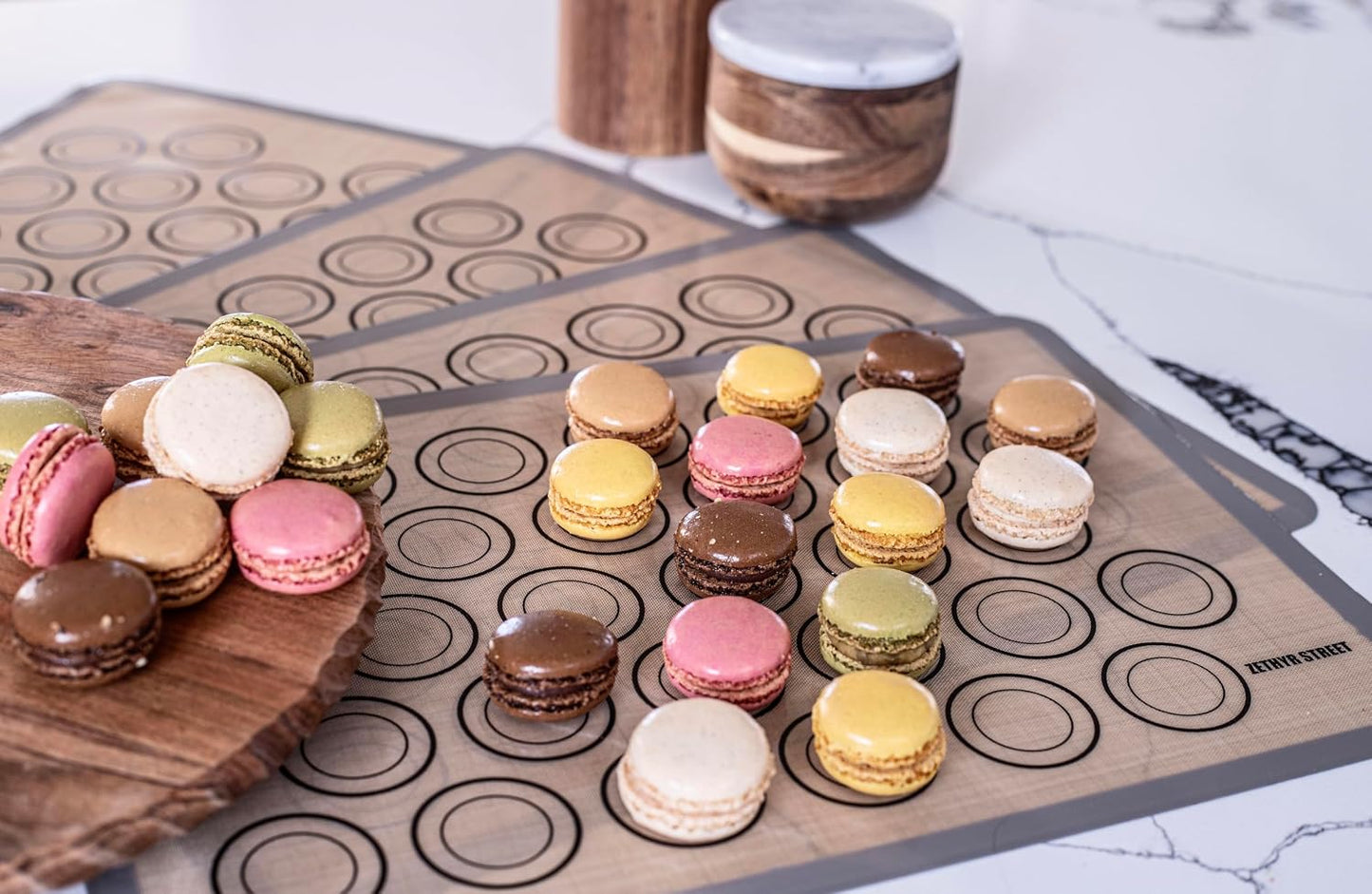 Macaron Baking Mat Silicone Non Stick, Half Sheet Reusable Pack of 4 Gray | Non-Stick Macaron Mat for Easy Baking, Heat Resistant &amp; Dishwasher Safe, Reusable &amp; Eco-Friendly, For Cookies &amp; More (11x16”)