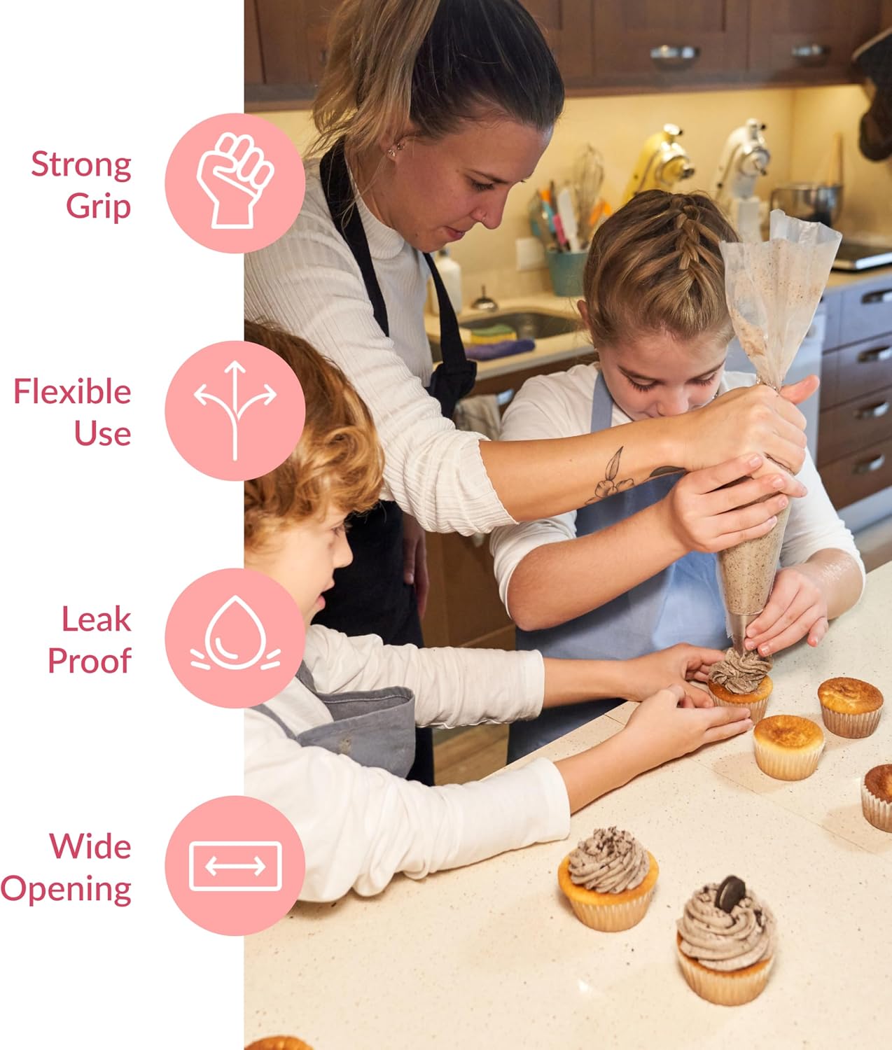 Anti Burst Piping Bags 12 Inch - Prestee Tipless Icing Bags - Durable Frosting Piping Bag Tools - Pastry and Cookie Decorating Supplies (5 Piping Bags with Tips and Couplers)