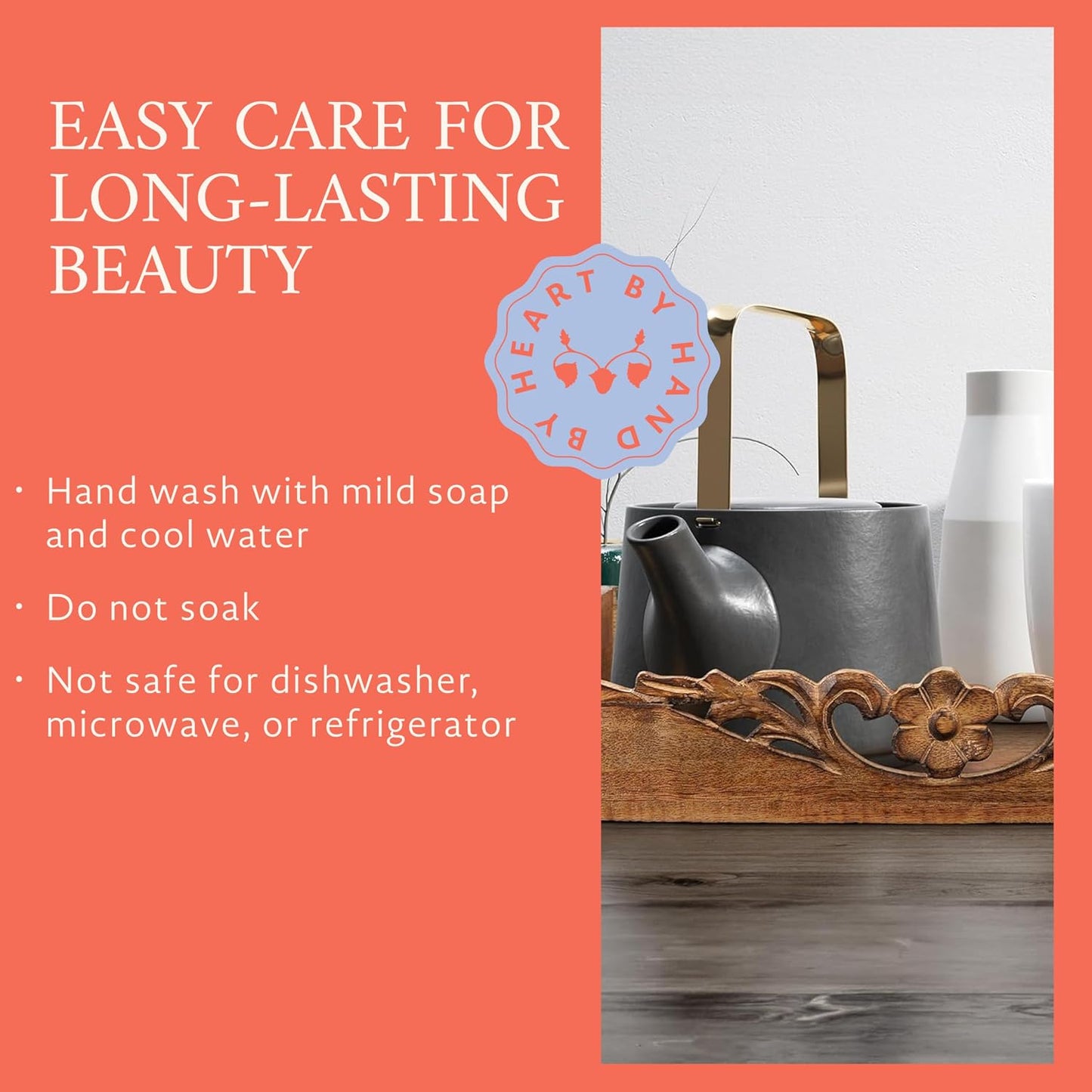 Mela Artisans Orchid Mango Wood Serving Tray - Medium Burnt, 16x12 in | Handcrafted serving tray board with handles for breakfast, coffee and home décor, utilizing built-in base felt pads.