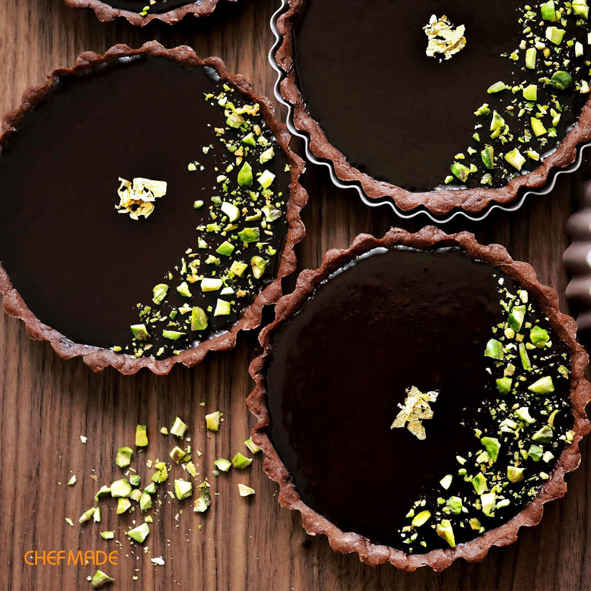 CHEFMADE Mini Round Tart Pan Set, 4-Inch 4Pcs Non-Stick Round Quiche Bakeware for Oven and Instant Pot Baking (Champagne Gold)