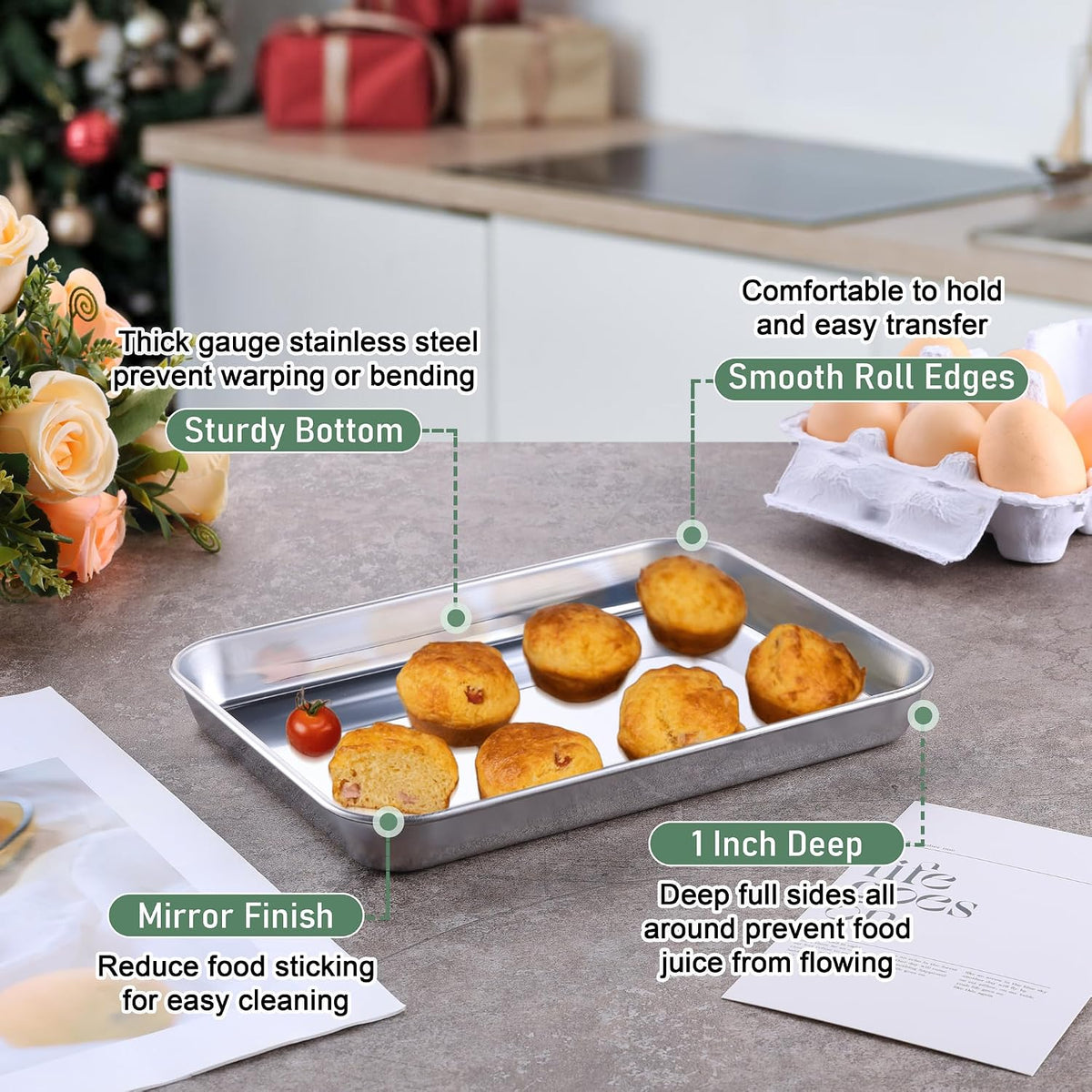 Homikit Toaster Oven Pan with Rack Set (2 Baking Sheet+2 Rack), 9 x 7 Inch