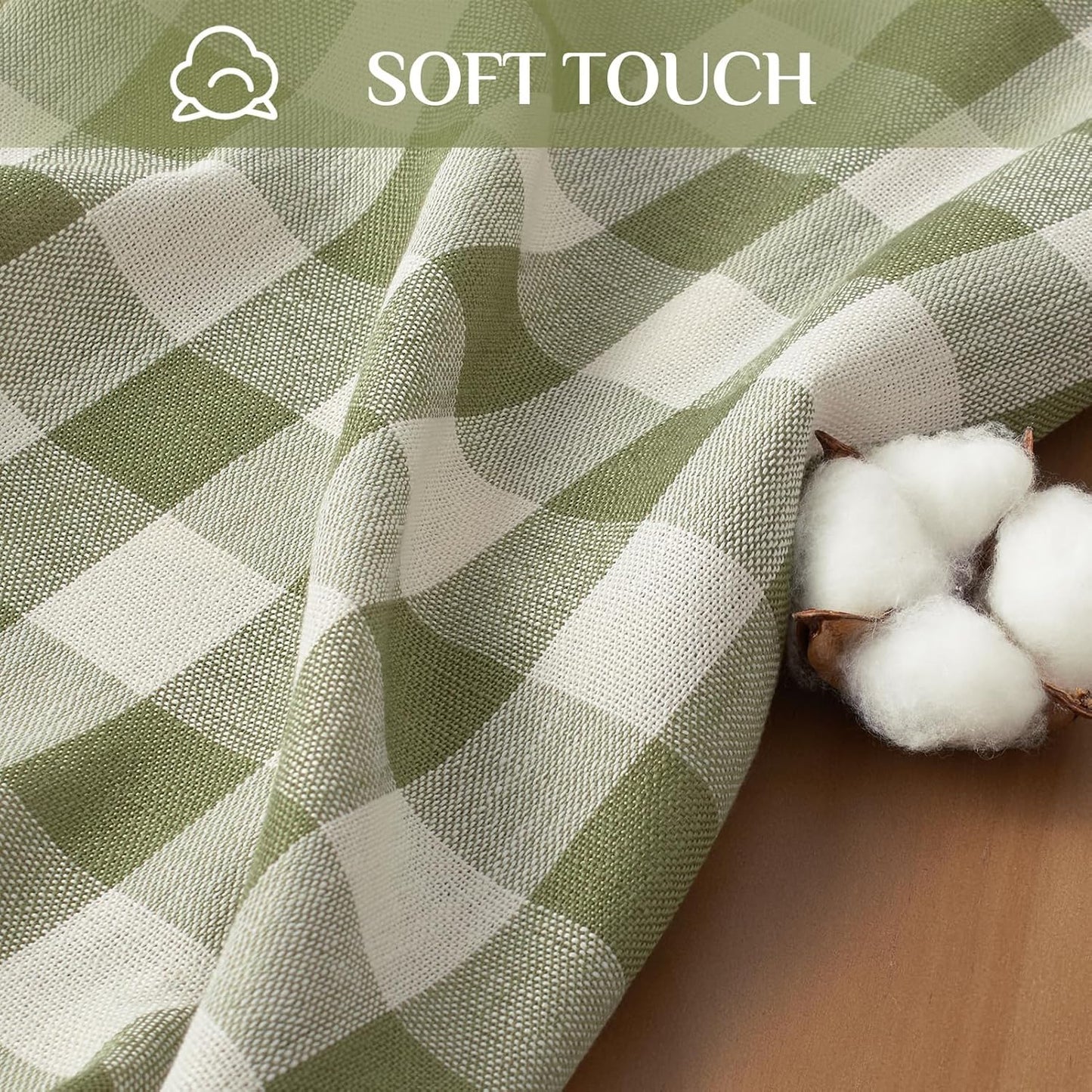 Softalker Outdoor Checkered Tablecloth, Linen Cotton Gingham Table Cloths for 6 Foot Rectangle Tables with Tassel, Heavy
