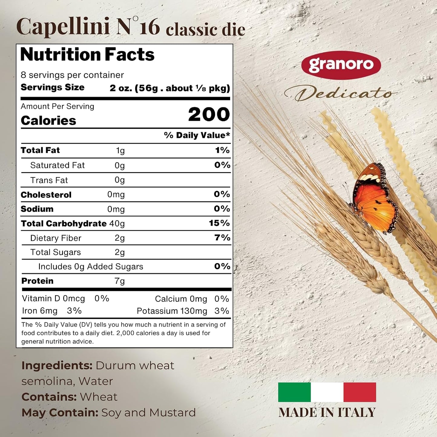 Granoro Dedicato Capellini #16 (Angel Hair) - Authentic Italian Pasta, Made from 100% Puglia Durum Wheat Semolina, Non-GMO, Vegan, 1 lb Bags (Pack of 2)