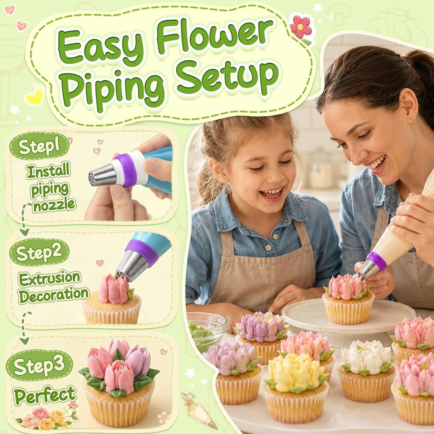 Suuker 27 Pieces Russian Piping Tips Set | 12 Icing Tips, 10 Disposable Piping Bags, 2 Leaf Piping Tips, 2 Couplers, 1 Silicone Bag