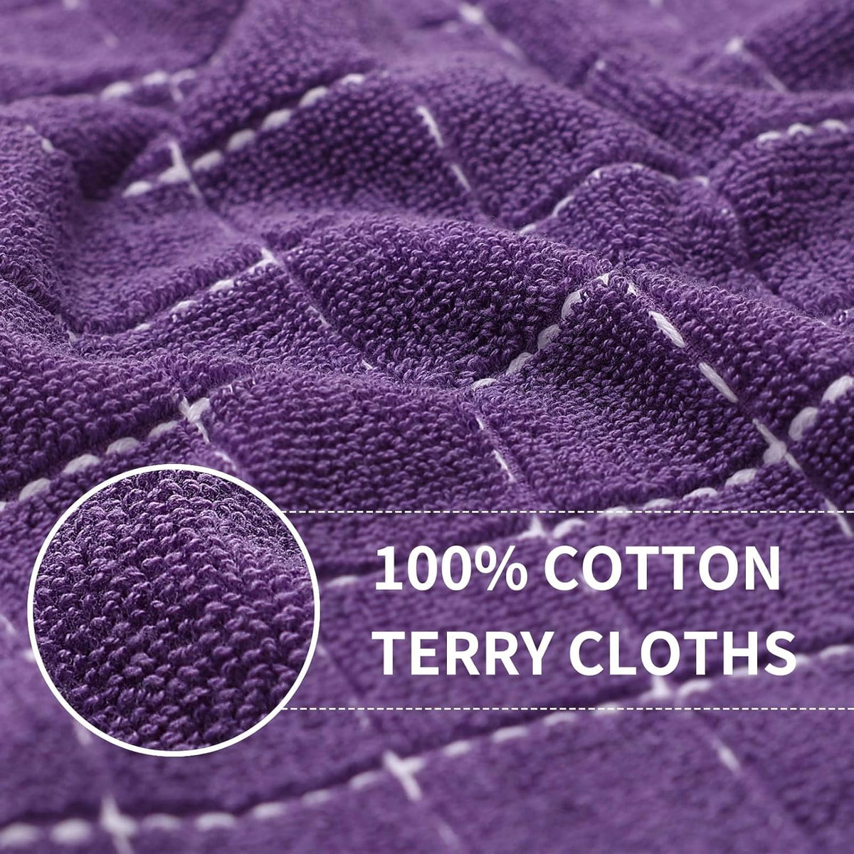 Homaxy 100% Cotton Terry Kitchen Towels(Purple, 13 x 28 inches), Checkered Designed, Soft and Super Absorbent Dish Towels, 6 Pack