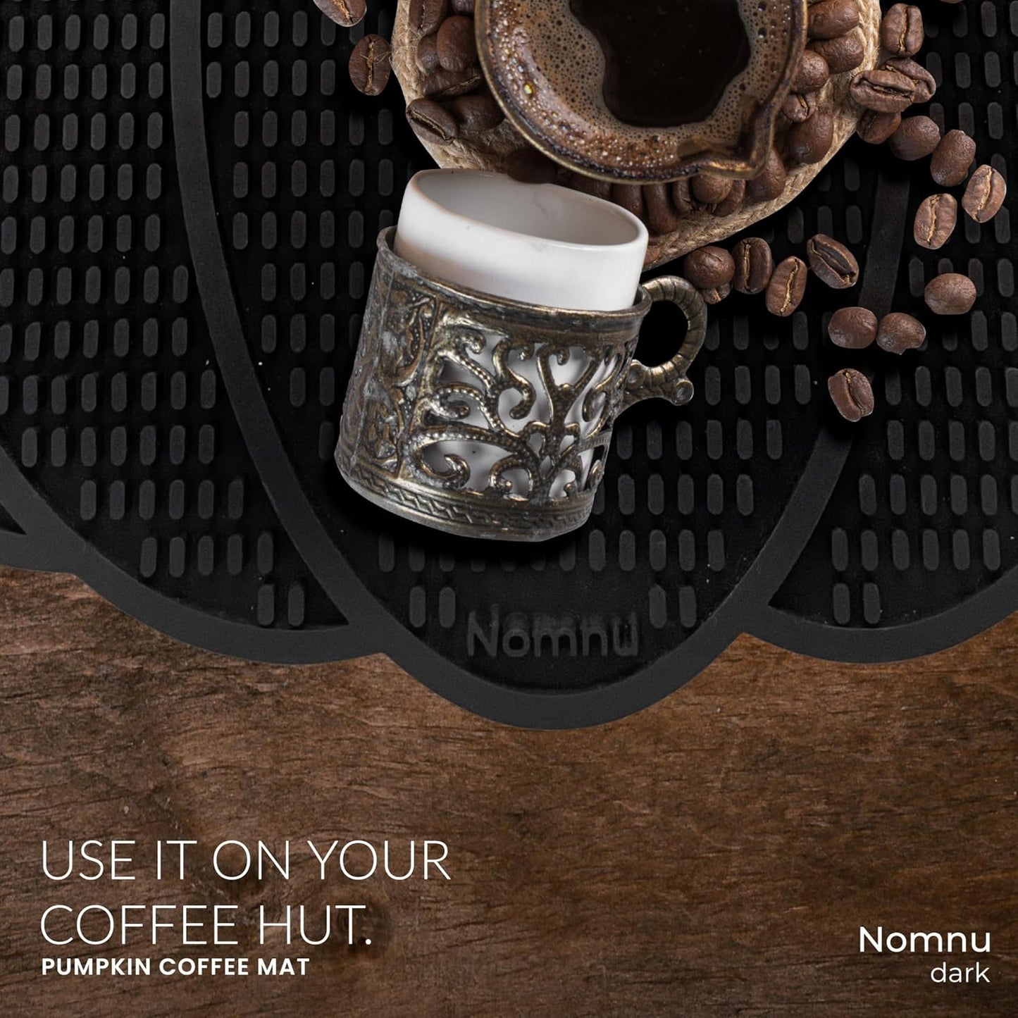 Nomnu Pumpkin Coffee Bar Mat, Gothic Halloween Coffee Bar Decor, Black | Non slip base, 1cm thick, 14.8x13.5 inches. Protects counters from spills and scratches year round. Goth Decor
