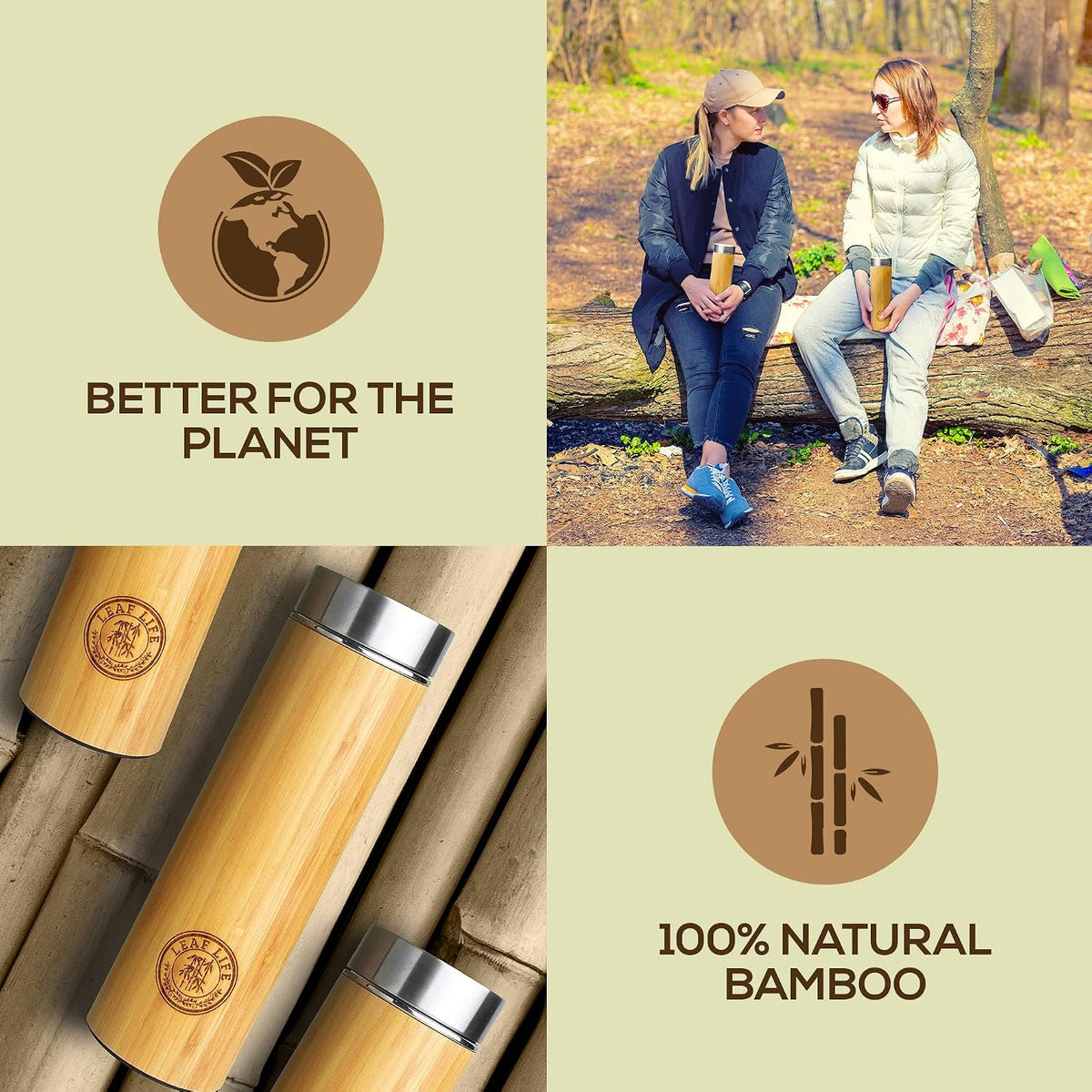 LeafLife Premium Bamboo Tea Tumbler with Infuser for Loose Leaf Tea | Insulated Coffee Bottle, Stainless Steel Gift Set, Leakproof Travel Mug, 17oz