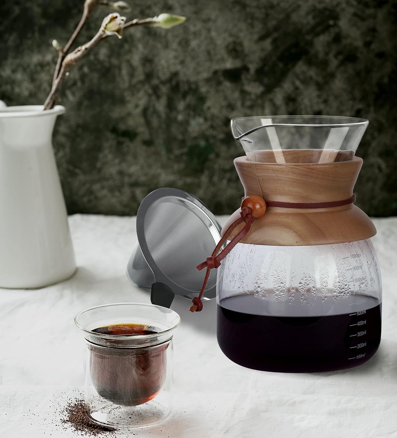 AGOGO Glass Pour Over Coffee Maker, 34oz with Stainless Filter