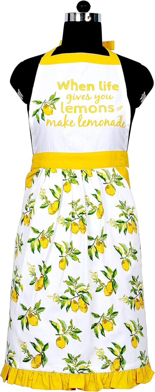 AMOUR INFINI Kitchen Apron for Women with Pockets Cotton Printed Aprons for Baking, Gardening, Painting Reusable and