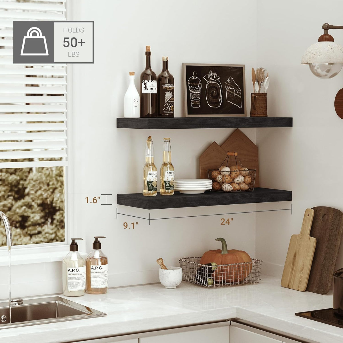 Vivelove Deep Floating Shelves for Wall 24 inches Long Set of 2, Black