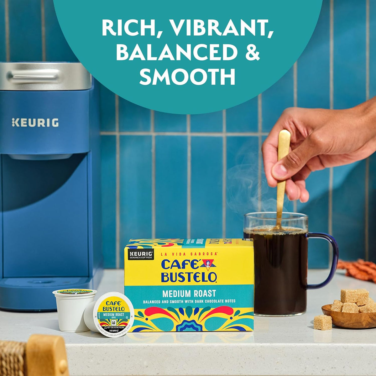 Café Bustelo Medium Roast Coffee Pods, Bulk 60 Count | Dark chocolate &amp; subtle blackberry notes, stands up to milk and sugar, single serve coffee pods, 6 boxes, 10 pods each