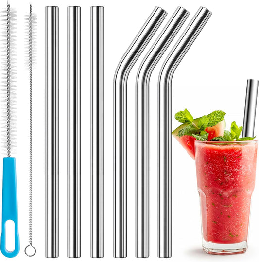 0.4" Extra Wide Stainless Steel Reusable Straws for Smoothie, Boba, 6 Pack