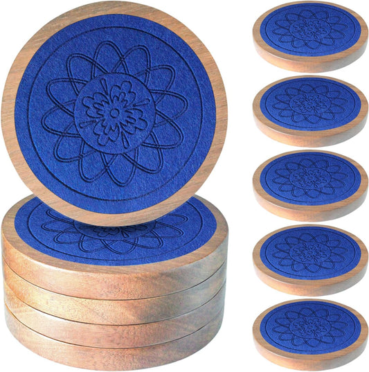 5 Pack Wood Coasters for Drinks, Minacun Absorbent Coaster Set, Drinks Coasters for Coffee Tabletop Protection, Non-Slip,