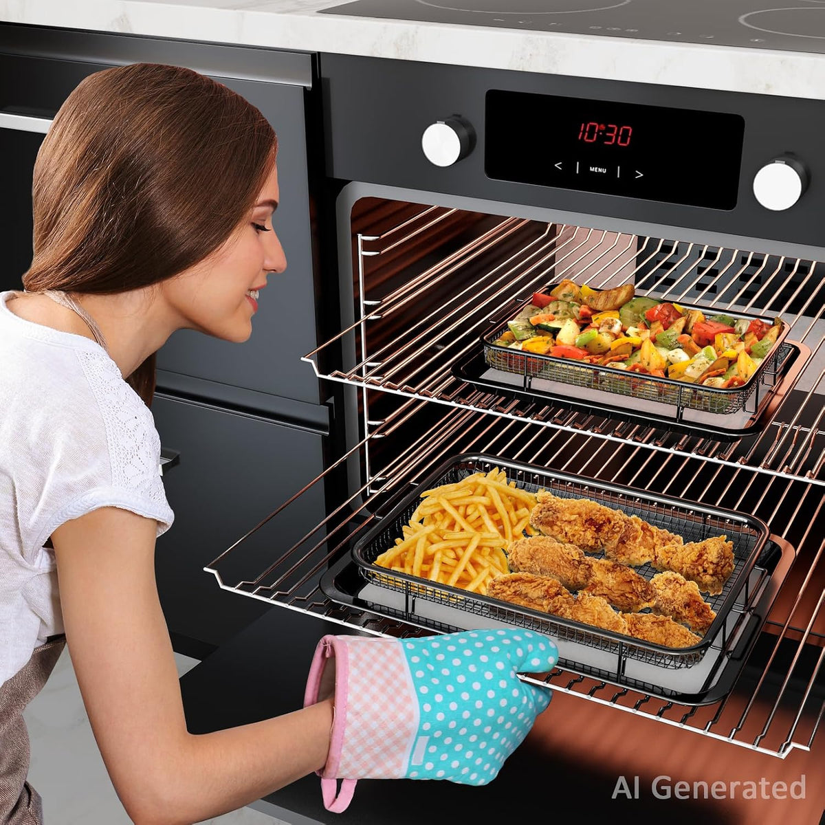 OPENICE Oven Air Fryer Basket and Tray, Air Fryer Basket for Oven 2 Set