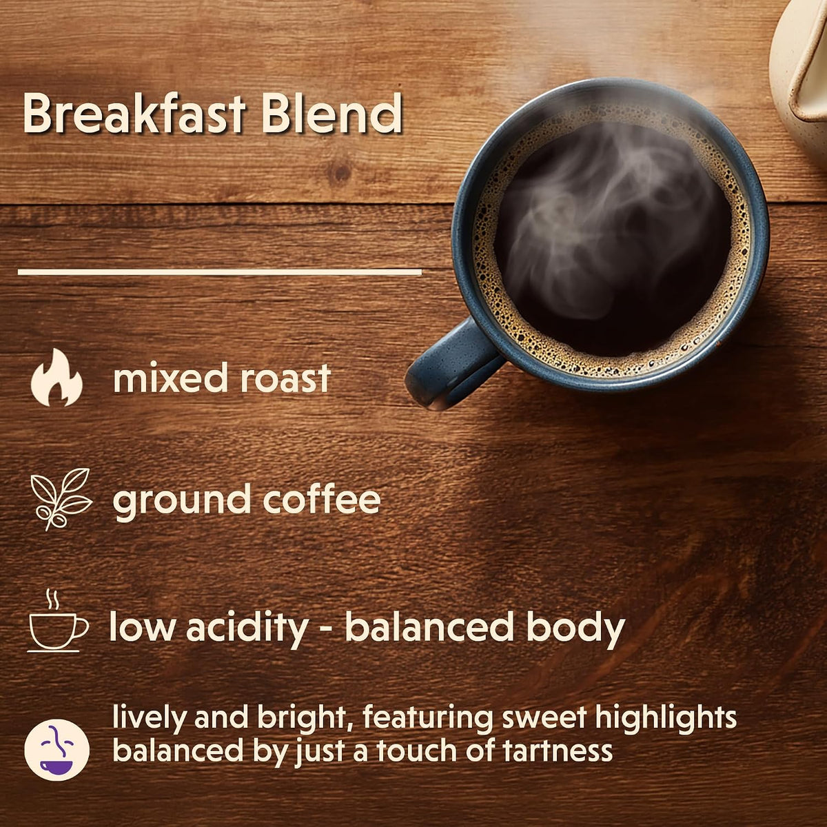 Coffee Bean Direct Breakfast Blend, Ground Coffee, 5lb Bag | Mixed Roast Level, Ground for Drip or Pour Over