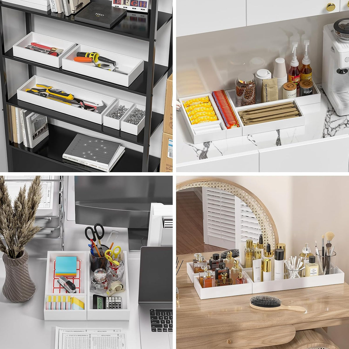 Lixple Bamboo Kitchen Drawer Organizer, 2 Pack, 12" x 3" x 2", White