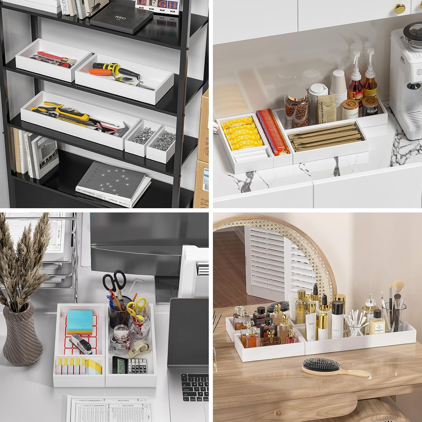 Lixple Bamboo Kitchen Drawer Organizer, 2 Pack, 9" x 6" x 2", White