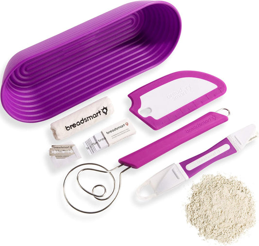 Artisan Bread Making Kit - 5PC Sourdough Bread Baking Supplies Set - Lame, Scraper, Whisk, Banneton Bread Proofing Basket &