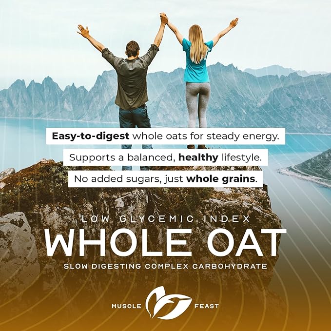 Muscle Feast Whole Oat Powder All Natural and Complex Carb Oat Fiber - Non-GMO, Vegan Powdered Oats Slow Digesting Carbohydrate Powder - Supports Steady Energy - Unflavored, 8lb