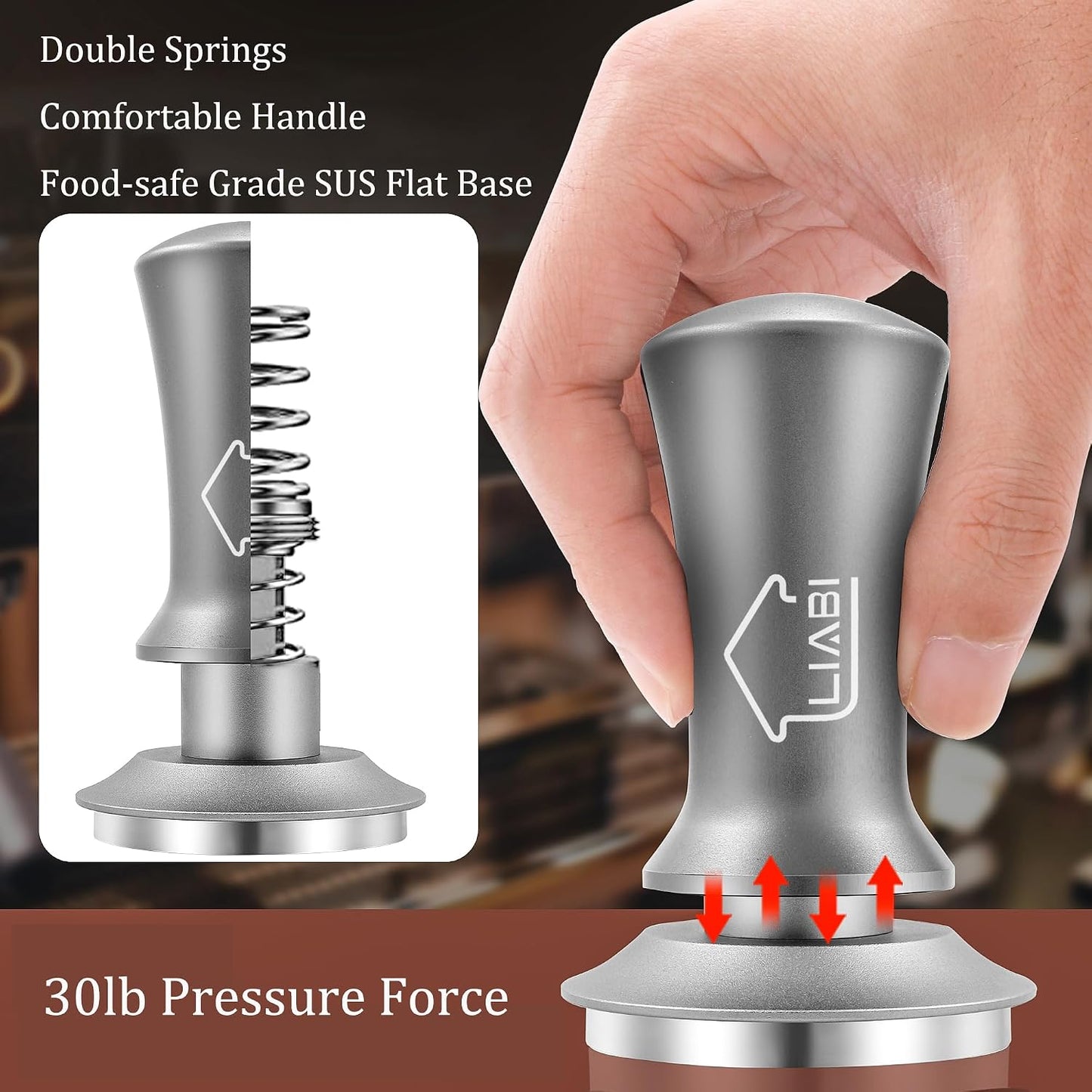 Espresso Coffee Tamper 58mm, Premium Barista Coffee Tamper Tool with Stainless Steel Flat Base Tamper 2Springs Loaded Tamper for Espresso Machine Rancilio, Gaggia Bottomless Portafilter (Silver)