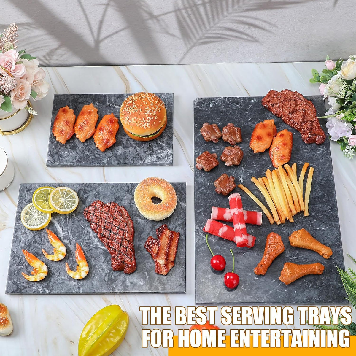 Hushee 3 Pcs Marble Cutting Board for Kitchen Different Size, Black