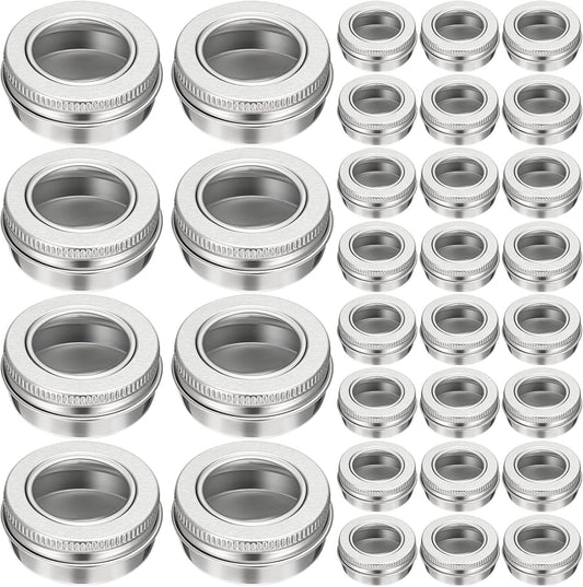 100 Pcs 0.5 Ounce Aluminum Tin Jar 15 ml Refillable Containers Clear Top Screw Lid Round Tin Container Bottle for Cosmetic,