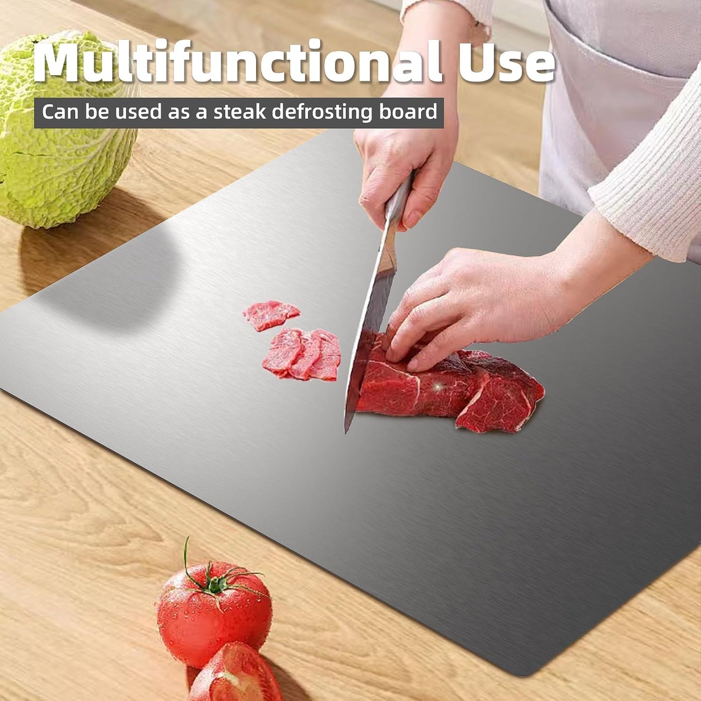KORVOS Stainless Steel Cutting Board, Food Grade 304 Stainless Steel Cutting Boards with Lip, Metal Prep Board for Meat Fruits &amp; Baking, 15.7" x 19.7"