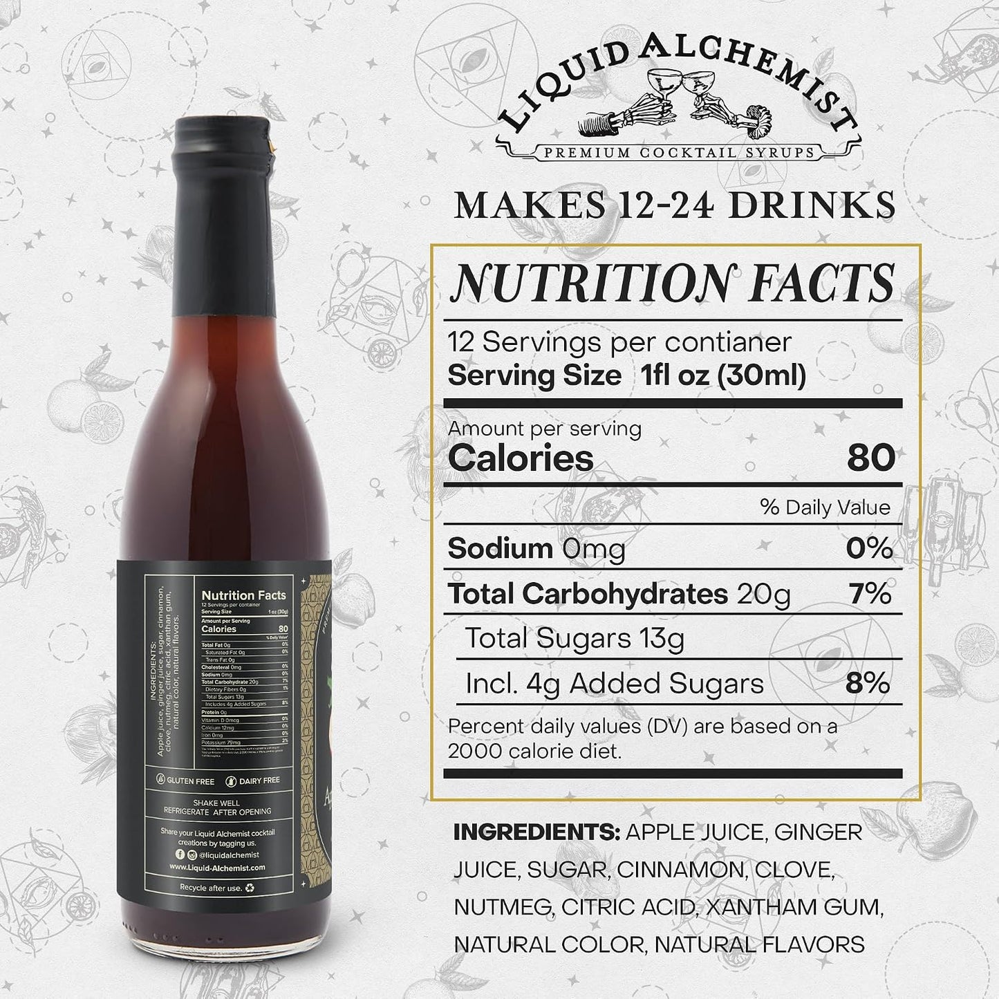 Liquid Alchemist Apple Spice Syrup for Cocktails | Real Ingredients Make our Apple Syrup for Drinks a Perfect Fall Themed Old Fashioned Mix | Small Batch Non-GMO Vegan Drink Mixer | 12.7 oz, Pack of 1