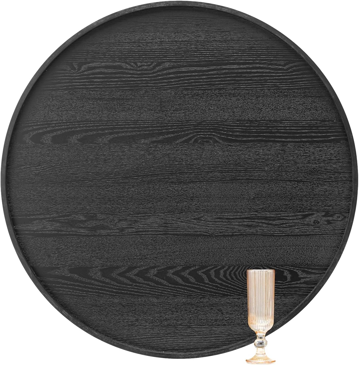 28 inch Round Solid Wood Serving Tray Extra Large Tea Coffee Snack Food Meals Serving Plate Non-Slip