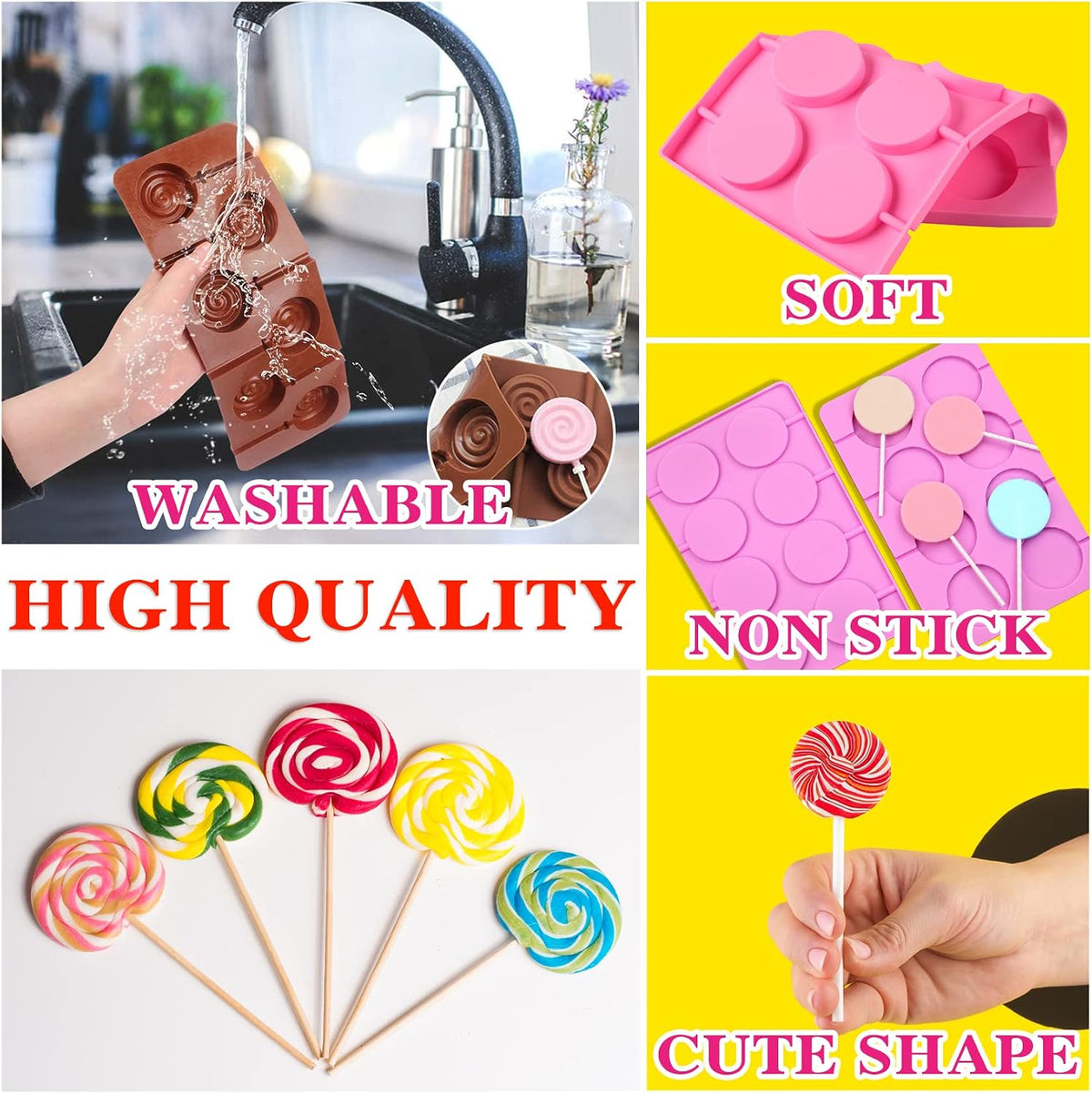 Silicone Lollipop Molds Candy Molds Silicone Sucker Molds Hard Candy Mold &amp; 2x8 Rounds Nonstick Lollipop Mold With 20 Sticks for Candies,Bread,Jellies,Chocolate,Etc