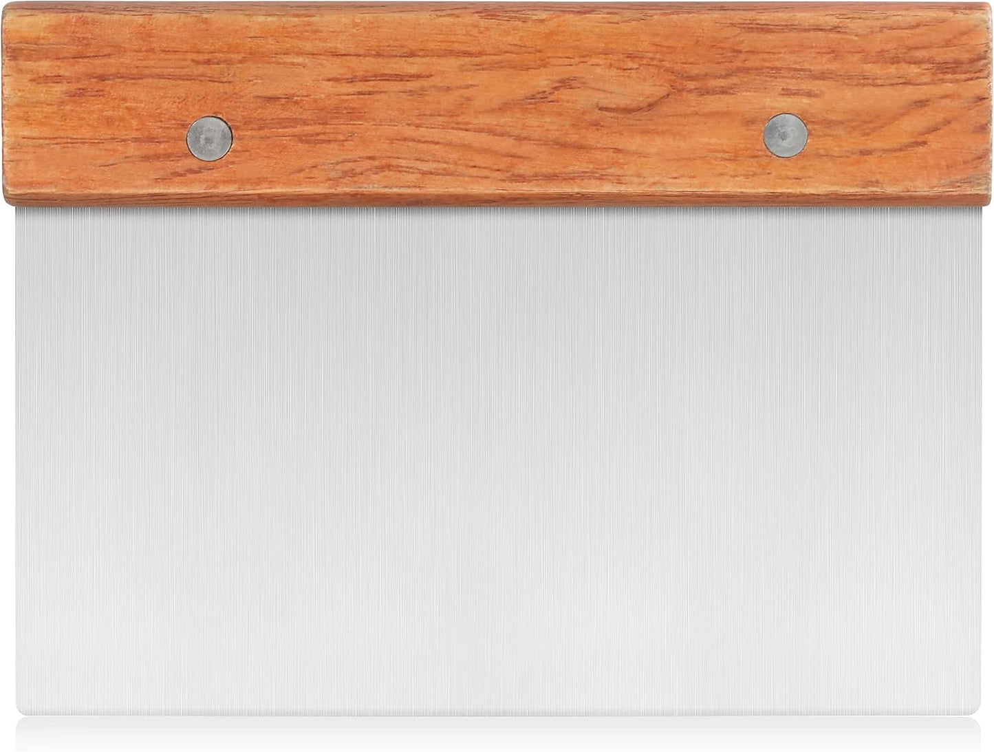 New Star Foodservice Bakery-Grade Stainless Steel Dough Scraper with Wood Handle, 6 x 3 Inch Bench Scraper, Pastry Cutter, Dough Divider, Baking Prep Tool