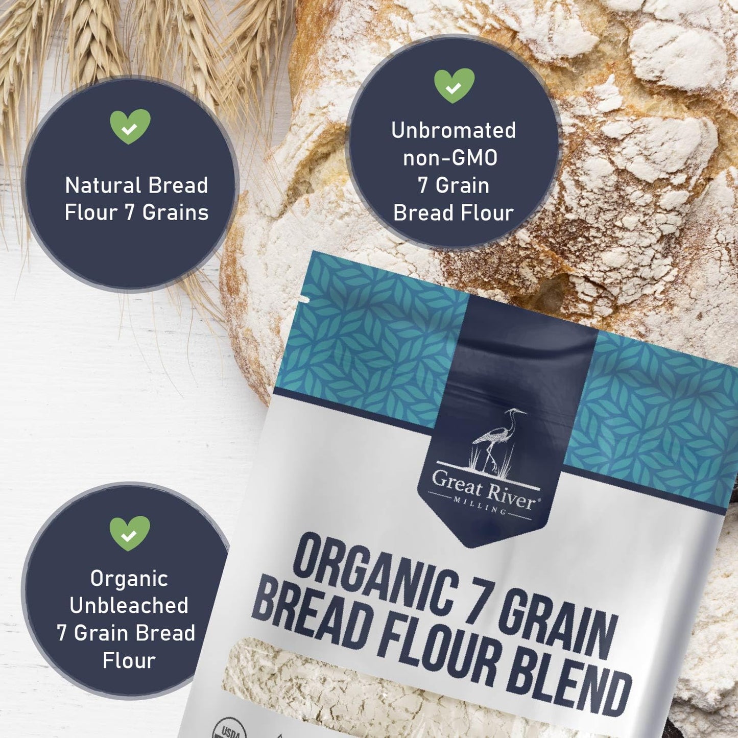 Great River Milling Organic 7 Grain Bread Flour, 5 lb | Organic 7 Grain Bread Flour with wheat, rye, oats, corn, barley, millet and flaxseed for breads, rolls and multigrain baking