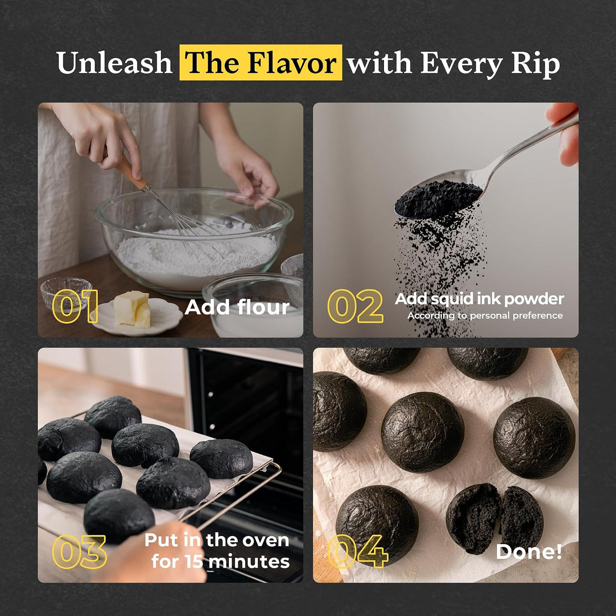 Black Hut Squid Ink Powder for Cooking, Black Food Coloring, 1.76oz, 1 Pack | Coloring Powder for Rice Noodles Pasta Spaghetti Risotto, Squid Ink for Cooking, Halal Certificate